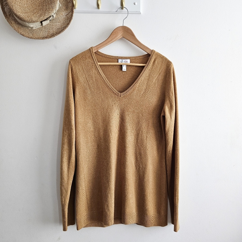 Denim & Company D&Co Camel Knit Tunic Sweater Top Long Sleeve Size 2X